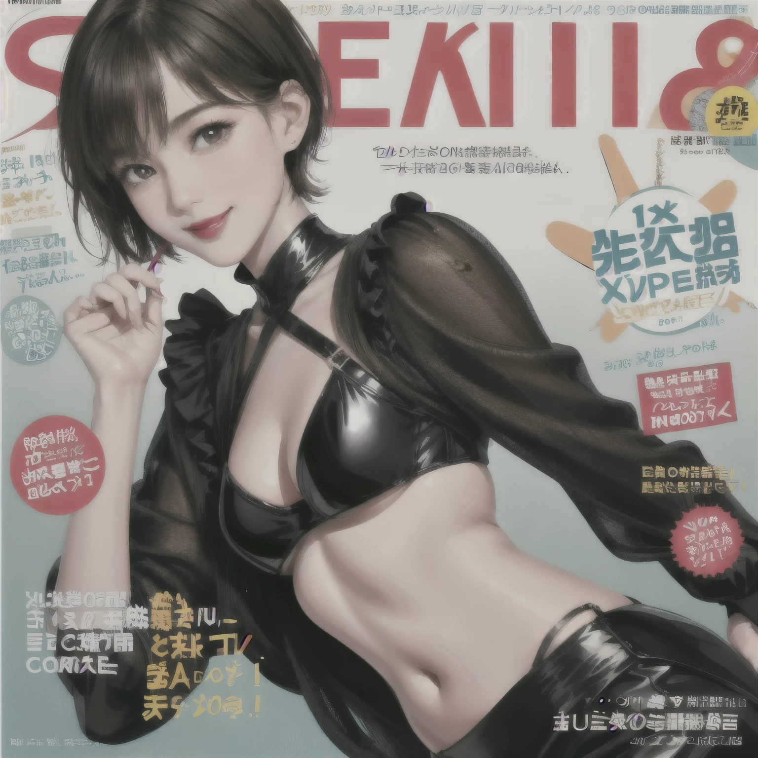 233 20-year-old female, short hair, Magazine Cover, A kind smile, lipstick