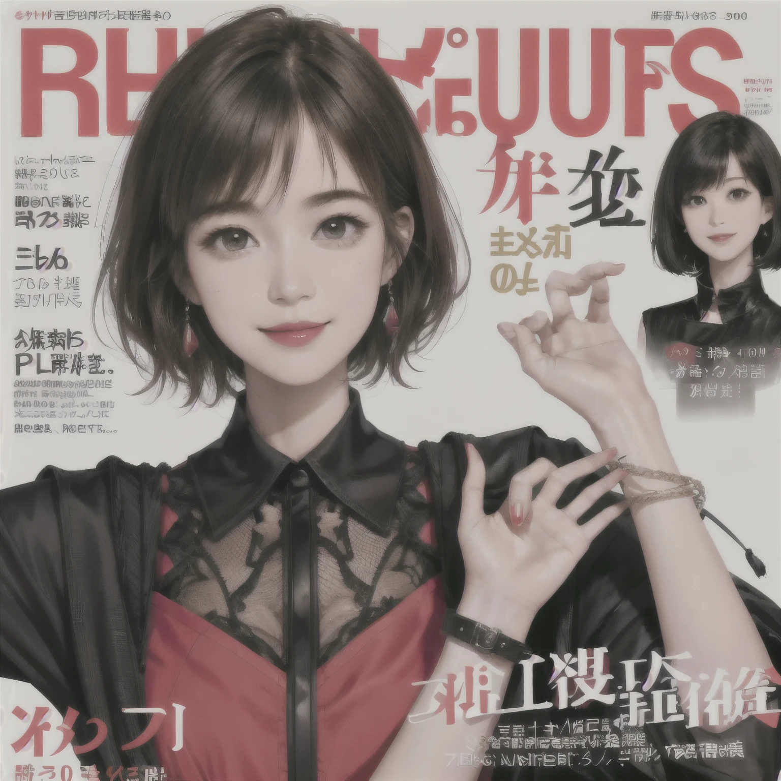 233 20-year-old female, short hair, Magazine Cover, A kind smile, lipstick