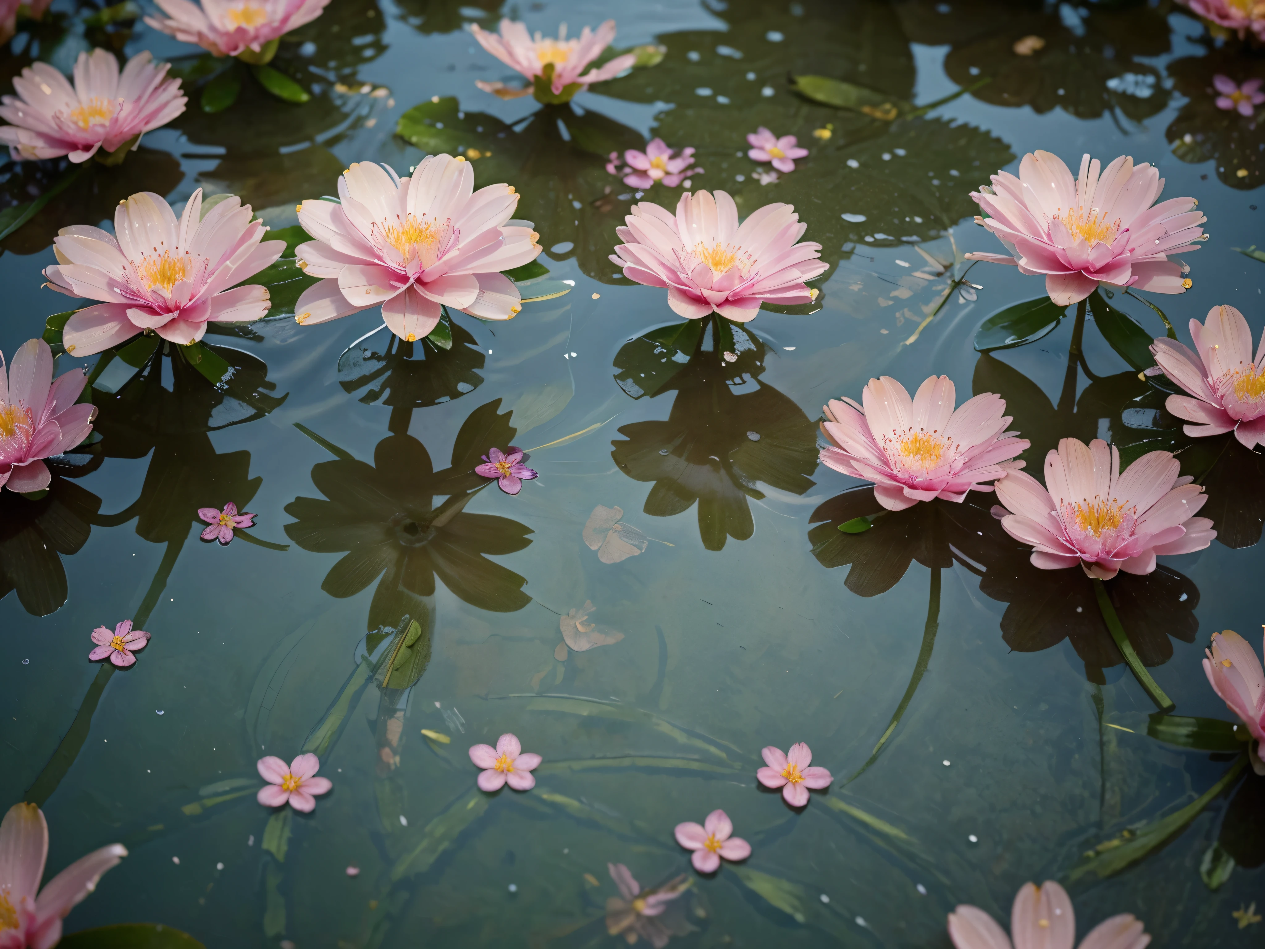 There are many pink flowers in the water, Beautiful wallpaper, beatiful background, Really beautiful nature, flowers rain everywhere, dewdrops, Magical flowers, Dewdrops, Summer morning dew, Beautiful background, Beautiful nature, beautiful flowers and crystals, very beautiful photograph of, Beautiful flowers, wallpaper hd, Beautiful photography, dew, drizzle, beautiful macro photography, Pink flowers
