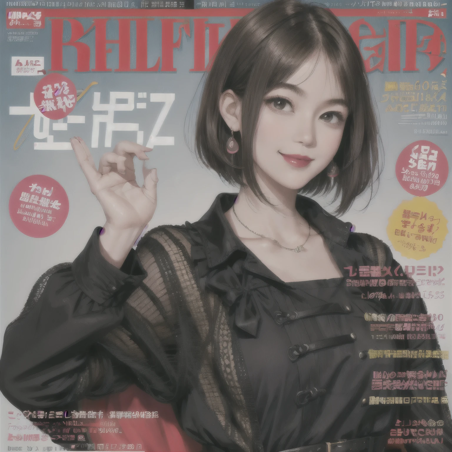 233 20-year-old female, short hair, Magazine Cover, A kind smile, lipstick