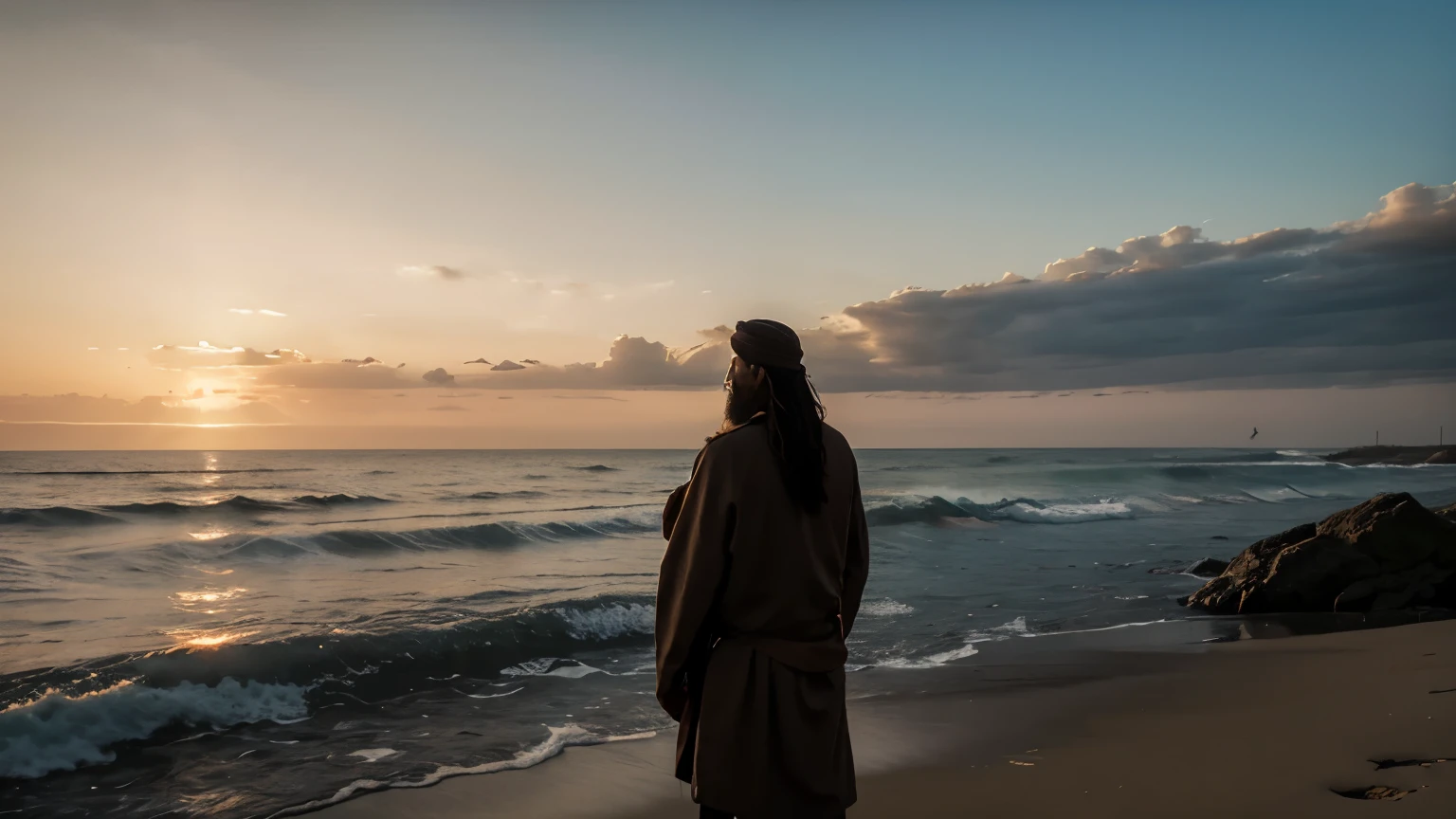 Photograph of Moses observing the horizon