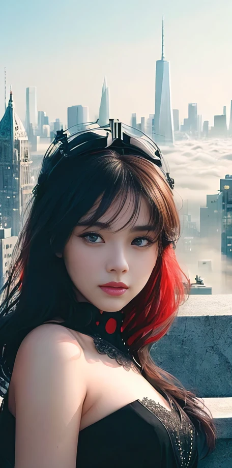 (1girl:1.3), Solo, (((Very detailed face)))), ((Very detailed eyes and face)))), Beautiful detail eyes, Body parts__, Official art, Unified 8k wallpaper, Super detailed, beautiful and beautiful, beautiful, masterpiece, best quality, original, masterpiece, super fine photo, best quality, super high resolution, realistic realism, sunlight, full body portrait, amazing beauty, dynamic pose, delicate face, vibrant eyes, (from the front), She is naked, red and black color scheme, spider, very detailed city roof background, rooftop, overlooking the city, detailed face, detailed complex busy background, messy, gorgeous, milky white, highly detailed skin, realistic skin details, visible pores, clear focus, volumetric fog, 8k uhd, DSLR, high quality, film grain, fair skin, photo realism, lomography, futuristic dystopian megalopolis, translucent