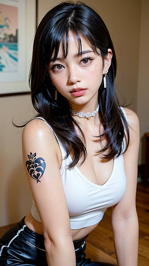 Blue sky, White cloud, Tropical Beach, Line art, Detailed depiction, Fine writing, Hiro Yamagata, summer, 沢山のTattoo, Many rings, 沢山のBangles, Flashy Nails, beautiful girl, attractive, niji 6, multi color, the same pose, Salvador Dali, Punk Fashion, Tattoo, Earrings, Bangles, choker, necklace, Detailed line drawing, collage, sketch, art, Vivid Color, Lace fabric, art, Abstract Painting, Contemporary Art, Yoshitomo Nara, Earrings, Bangles, Lower lashes, Eyelash extensions, Eyebrow, Double teeth, pretty girl, Punk Fashion, Tattoo, Tattoo, Earrings, choker, Gal, Big eyes髪の毛は金髪, I'm giving you bangs, The hairstyle is divided into long centers of Korean rolls., Sleeveless and belly, cargo pants, False nail length, Galピース, White skin and bees-peach makeup, Hairstyle is super long half-up, The clavicle is visible, primary color, choker, Gal, Big eyes, White skin and bees-peach makeupのGalバージョン, Princess, Gray hair, The face is beautiful and the golden ratio is in order., Hairstyle is super long half-up, collage, sketch, art, art, monotone, best quality, ultra-detailed, extremely detailed, 4K, 8K, best quality, beautiful, pencil drawing, watercolor pencil3, sketch, realistic, real, dynamic angle, dynamic angle, look down from above, focus on the face0, a cute girl, a cute girl, a cute girl, 1girl, solo, solo, miniskirt, beautiful blue hair, beautiful blue eyes, beautiful eyes, light brown-skinned, short hair,masterpiece, ultra detailed, hyper detailed, insanely detailed, detailed, high quality, best quality, exquisite, beautiful, woman, shy, wink, making a V sign, looking at viewer, black hair, big eyes, slant eyes, wide-eyed, heterochromia, with heart-shaped pupils, wheatish skin, skirt, choker, with a tattoo, piercing, beauty mark, freckles, blush, nail polish, long hair, twintail, very long hair, long hair, twintails, spiked hair, flipped hair, ahoge, shiny hair, wavy hair