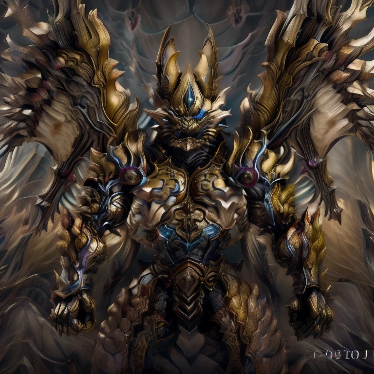 (Pokémon) (Zeraora), (masterpiece, best quality, detailed:1.2), (nj5furry), (medieval armor:1.3) sparkling skin, Vibrant colors, 4K, GOLD armor, Its full plate armor emphasizes the muscles. big muscle (pecs, triceps, traps) unusually developed muscular body, body full of huge muscles. showing off muscles, pectorales enormes. Exaggeratedly huge muscles. Gigachad Muscular, Very muscular, Large pecs, Spread wings, It has wings. have big wings. has 10 large wings. It has large golden wings. The feathers on its wings are detailed and realistic.
