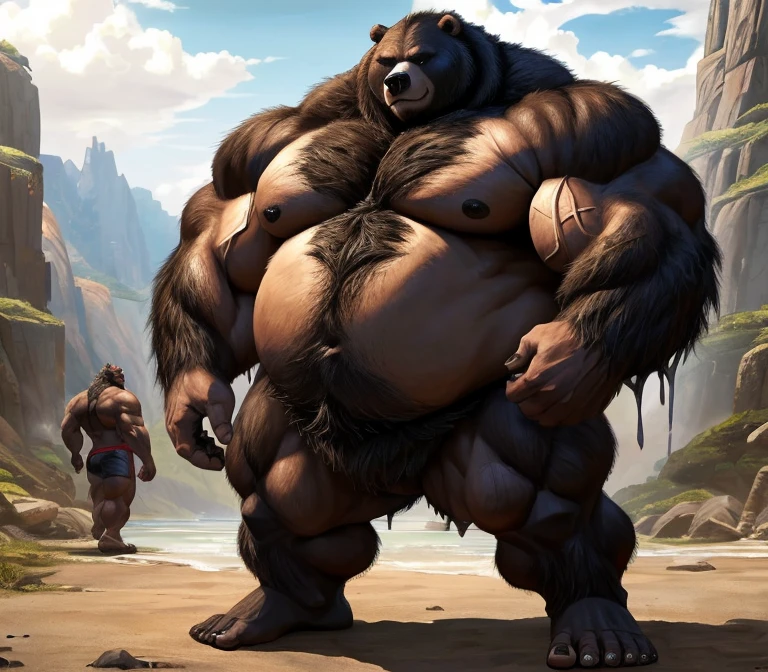 ((Masterpiece)),((Hight quality)),((Hught Detailed)),((Realistic,)) Anime Artistic masterpiece art, Obese muscle bear (massive obese, strong legs and arms, hairy, incredibly big looking) Long shot photo, Real life, bear (Massive, broad shoulders, strong legs and arms, hairy) Obese muscle citizen (massive obese, strong legs and arms, hairy, incredibly big looking), Anatomy of character,  Tensei Shitara slime Datta Ken, Real life, Anime serie, Anime Dungeons and Dragons character, Obese muscle Obese normal Werebear man, full body pic (obese, strong legs and arms, very hairy like a bear) normal Werebear man. Obese muscle fat man (bulky, wide, broad shoulders), Citizen obese Werebear Man. 