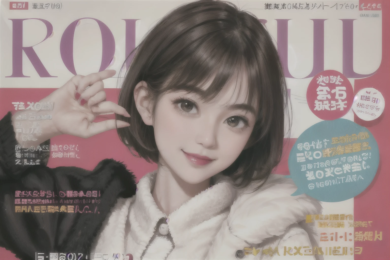 233 20-year-old female, short hair, Magazine Cover, A kind smile, lipstick