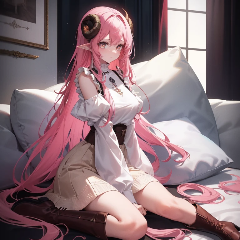 fantasy, fox girl, (((highest quality))), ((masterpiece)))), (super detailed: 1.3), (hi-res), amazing, complex, illustration, (artgerm: 1.2), ((Highly detailed wallpaper 4k CG Unity)))), official art, original, ears, fox tail, pink hair, medium breasts, nudity, (masterpiece, top quality), side lightning, beautiful delicate eyes Open mouth, slave chain, slave collar, hut, , (sweat), used tissue, lying in bed, maid, loli, tied with rope