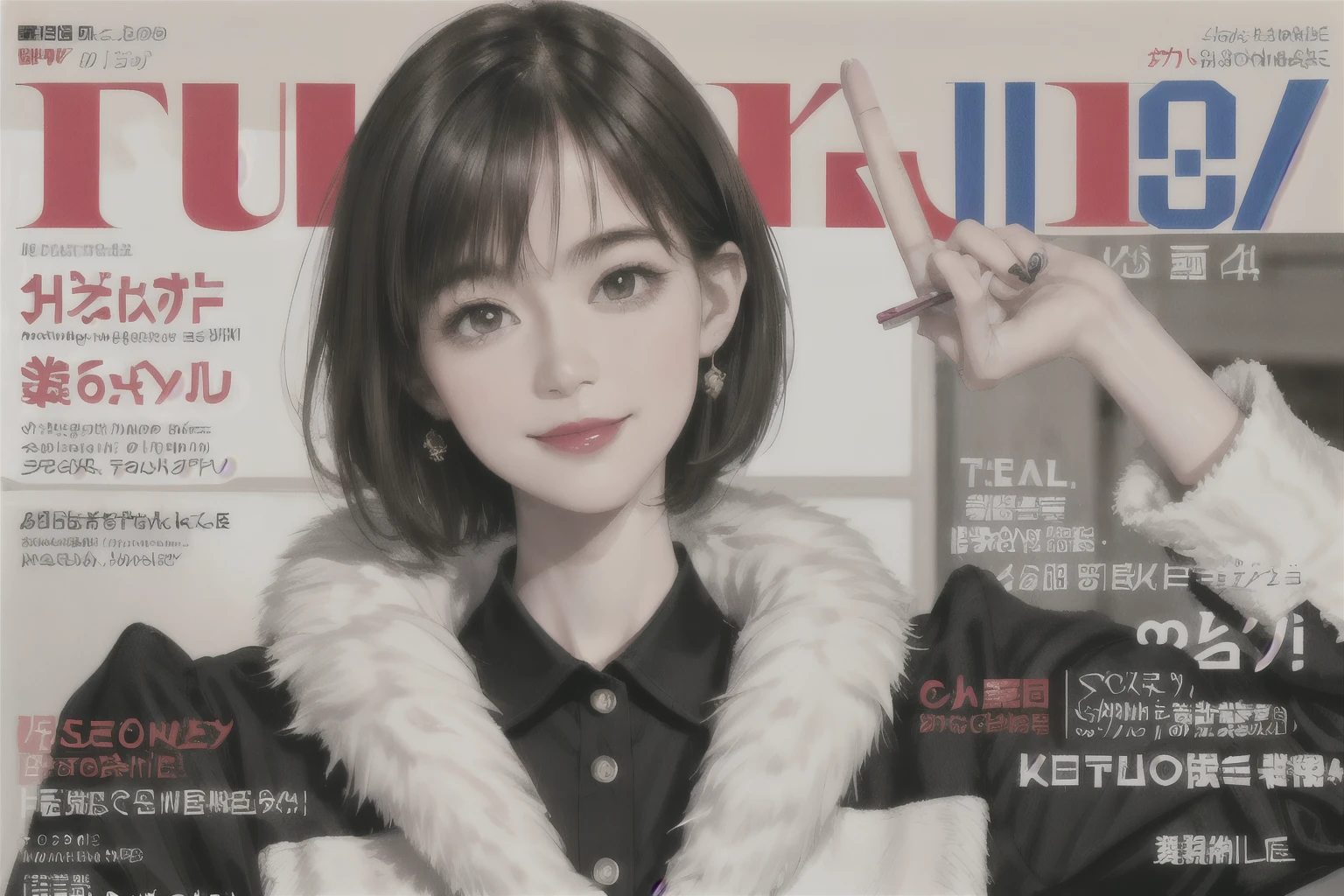 233 20-year-old female, short hair, Magazine Cover, A kind smile, lipstick
