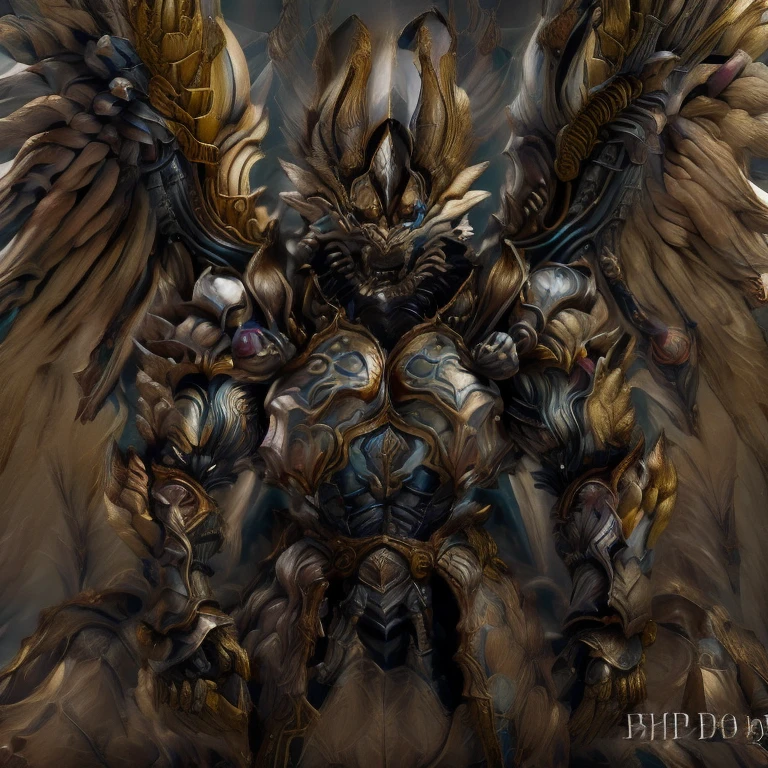 (Pokémon) (Zeraora), (masterpiece, best quality, detailed:1.2), (nj5furry), (medieval armor:1.3) sparkling skin, Vibrant colors, 4K, GOLD armor, Its full plate armor emphasizes the muscles. big muscle (pecs, triceps, traps) unusually developed muscular body, body full of huge muscles. showing off muscles, pectorales enormes. Exaggeratedly huge muscles. Gigachad Muscular, Very muscular, Large pecs, Spread wings, It has wings. have big wings. has 10 large wings. It has large golden wings. The feathers on its wings are detailed and realistic. sitting on the throne,