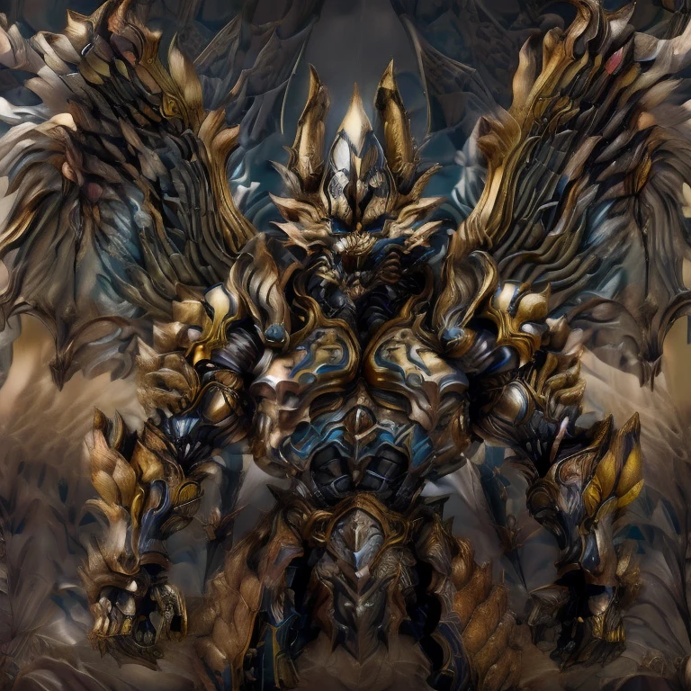 (Pokémon) (Zeraora), (masterpiece, best quality, detailed:1.2), (nj5furry), (medieval armor:1.3) sparkling skin, Vibrant colors, 4K, GOLD armor, Its full plate armor emphasizes the muscles. big muscle (pecs, triceps, traps) unusually developed muscular body, body full of huge muscles. showing off muscles, pectorales enormes. Exaggeratedly huge muscles. Gigachad Muscular, Very muscular, Large pecs, Spread wings, It has wings. have big wings. has 10 large wings. It has large golden wings. The feathers on its wings are detailed and realistic. FULL BODY,