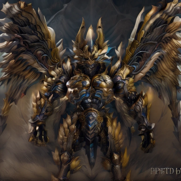 (Pokémon) (Zeraora), (masterpiece, best quality, detailed:1.2), (nj5furry), (medieval armor:1.3) sparkling skin, Vibrant colors, 4K, GOLD armor, Its full plate armor emphasizes the muscles. big muscle (pecs, triceps, traps) unusually developed muscular body, body full of huge muscles. showing off muscles, pectorales enormes. Exaggeratedly huge muscles. Gigachad Muscular, Very muscular, Large pecs, Spread wings, It has wings. have big wings. has 10 large wings. It has large golden wings. The feathers on its wings are detailed and realistic. FULL BODY, giant, huge body, long legs