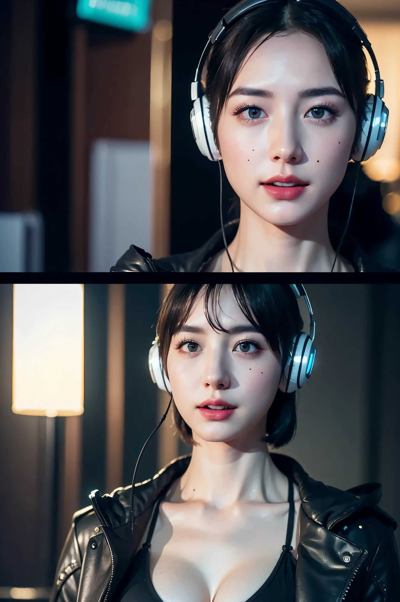 (masterpiece, highest quality:1.5),Wearing a micro bikini and headphones,Arabian women, (Face and eye details:1.1), scifi character, 20 years of cyberpunk,short hair, I'Iのモデルの女の子, SF Girls, SF Girls, Akihiko Yoshida. Unreal Engine, Futuristic clothing and helmets, Beautiful cyberpunk female model, Photorealistic perfect body, SF Girlsキャラクター, Quieter than Metal Gear Solid, Smooth, Glowing Skin