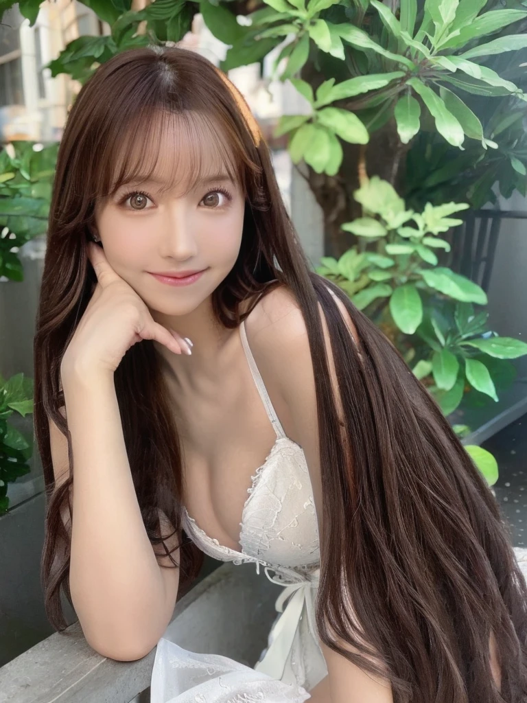 highest quality, 8K, 10 year old student, Ten generations, ,bar、RAW photo, absurd, award-winning portraits,looking at the viewer、 smile, alone, no makeup、idol face, violaces, delicate girl、 Frank, 、Sophisticated,thin arms,thin thighs、thin legs、small ass、professional lighting, film grain, chromatic aberration, (Eye and face details:1.0), (Bokeh:1.1) , ,(Big Breasts:1.3), furina, Brown eyes, Brown Hair, cowlick, hair over one eye, light hair, Long Hair,