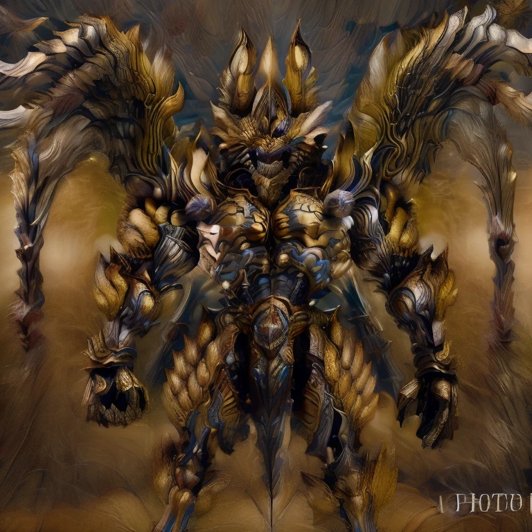 (Pokémon) (Zeraora), (masterpiece, best quality, detailed:1.2), (nj5furry), (medieval armor:1.3) sparkling skin, Vibrant colors, 4K, GOLD armor, Its full plate armor emphasizes the muscles. big muscle (pecs, triceps, traps) unusually developed muscular body, body full of huge muscles. showing off muscles, pectorales enormes. Exaggeratedly huge muscles. Gigachad Muscular, Very muscular, Large pecs, Spread wings, It has wings. have big wings. has 10 large wings. It has large golden wings. The feathers on its wings are detailed and realistic. FULL BODY, giant, huge body, long legs, gigantic