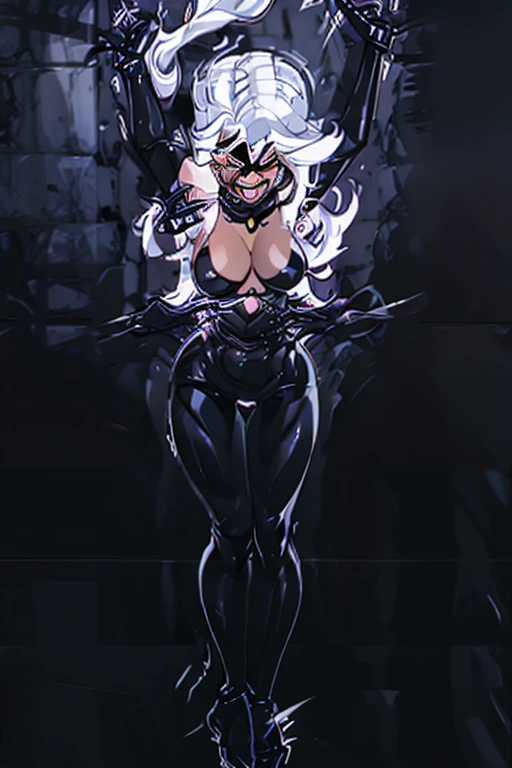 black cat, marvel comics, sexy, felicia hardy, captured, swarmed by many hands, tickled all over her body, laughing hard, eyes closed,