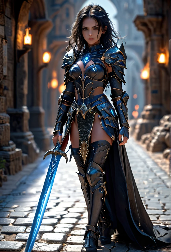 amazing quality, masterpiece, best quality, hyper detailed, ultra detailed, UHD, perfect anatomy, perfect body
fashion show, model, stylish pose, wearing fantastic armor, dark armor, glowing great sword on her back, runway, stone road, soft shades, black hair, hand up,girl
HKStyle,
extremely detailed,