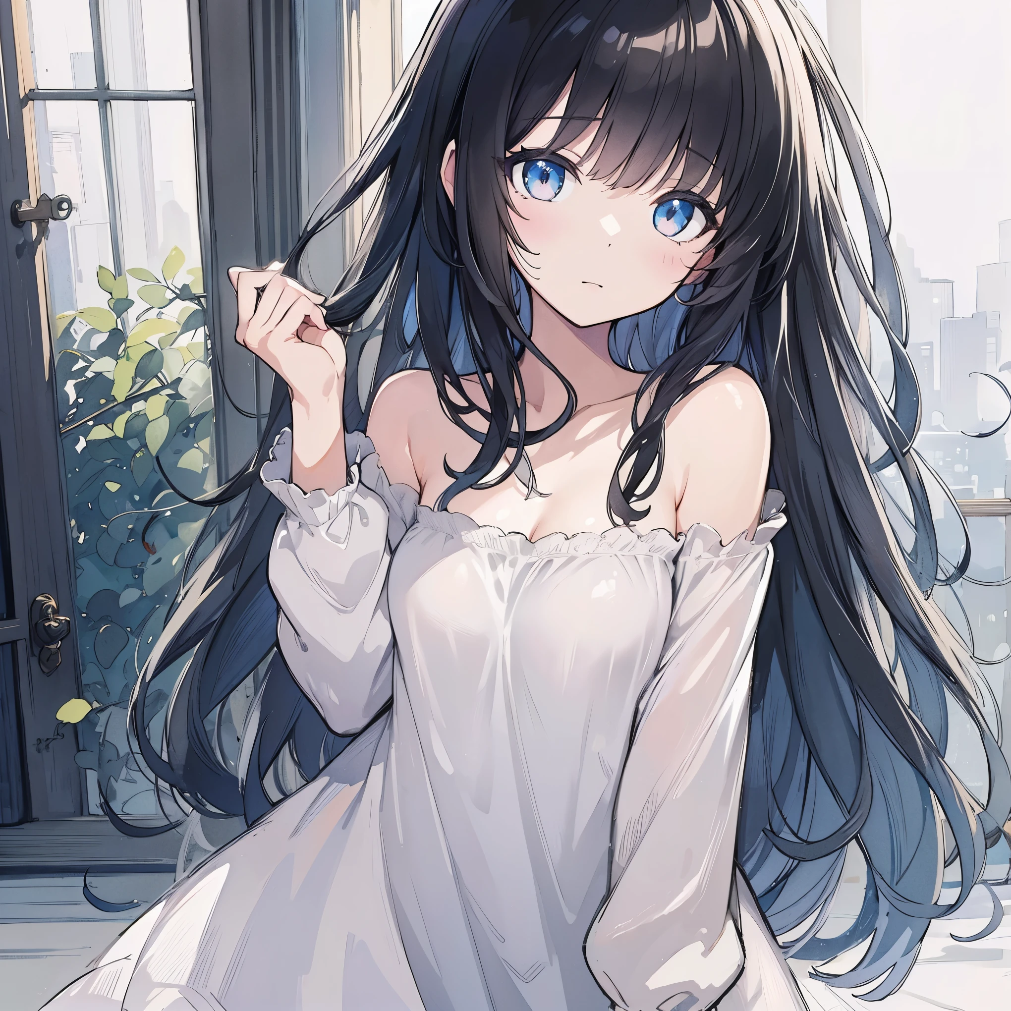 black hair blue eyes woman