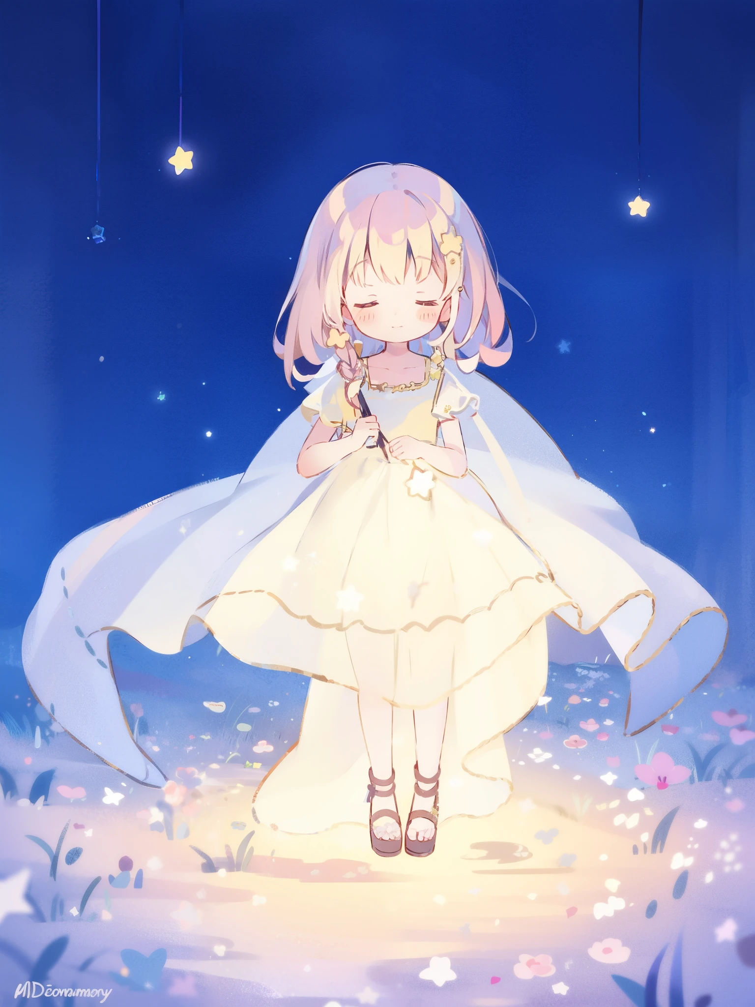 wishing stars, girl wearing an ethereal translucent dress made of stars, magical, fantasy, whimsical, complex drawing, highly detailed, ethereal, starry night, midjourney style