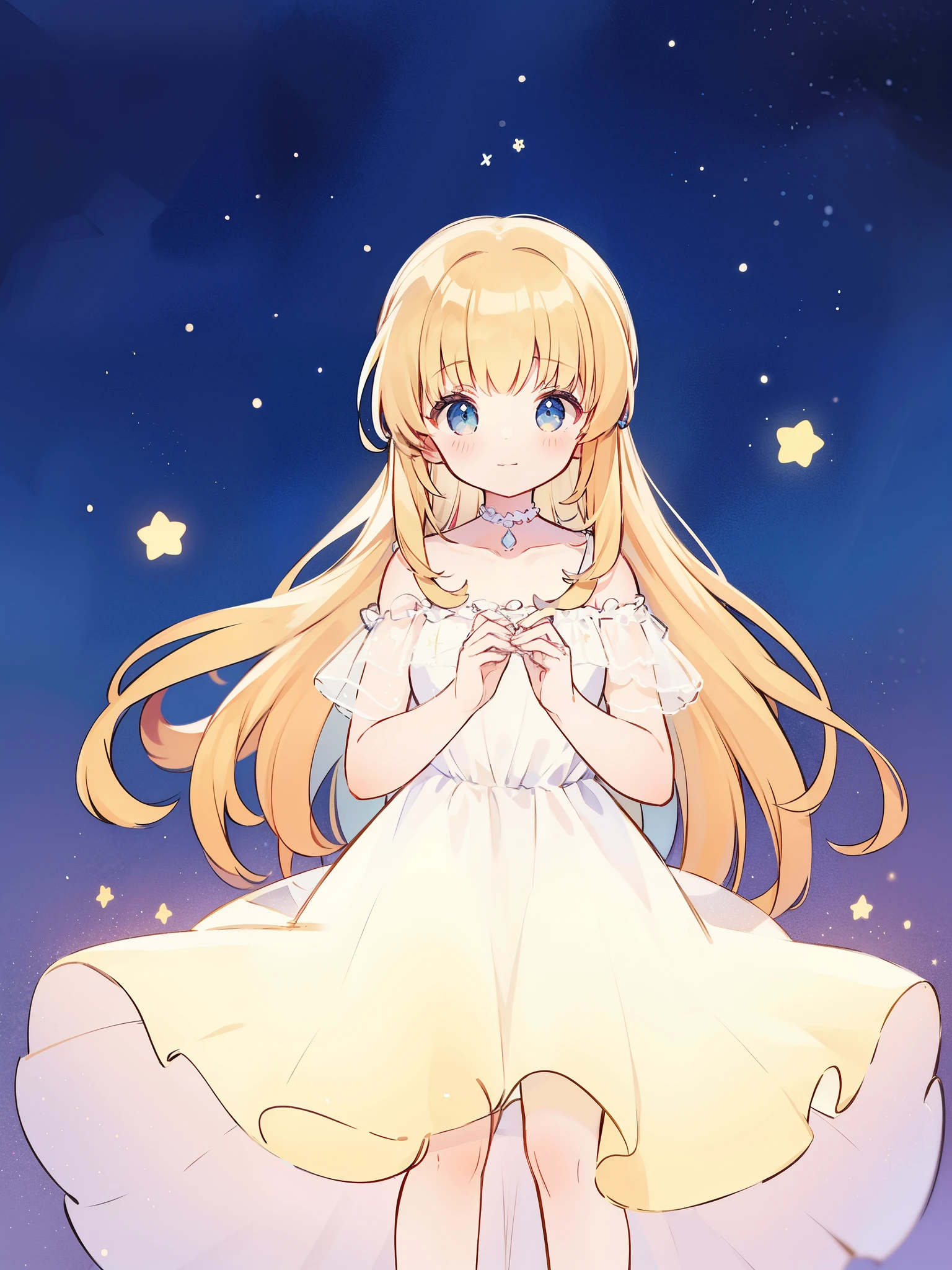 wishing stars, girl wearing an ethereal translucent dress made of stars, magical, fantasy, whimsical, complex drawing, highly detailed, ethereal, starry night, midjourney style