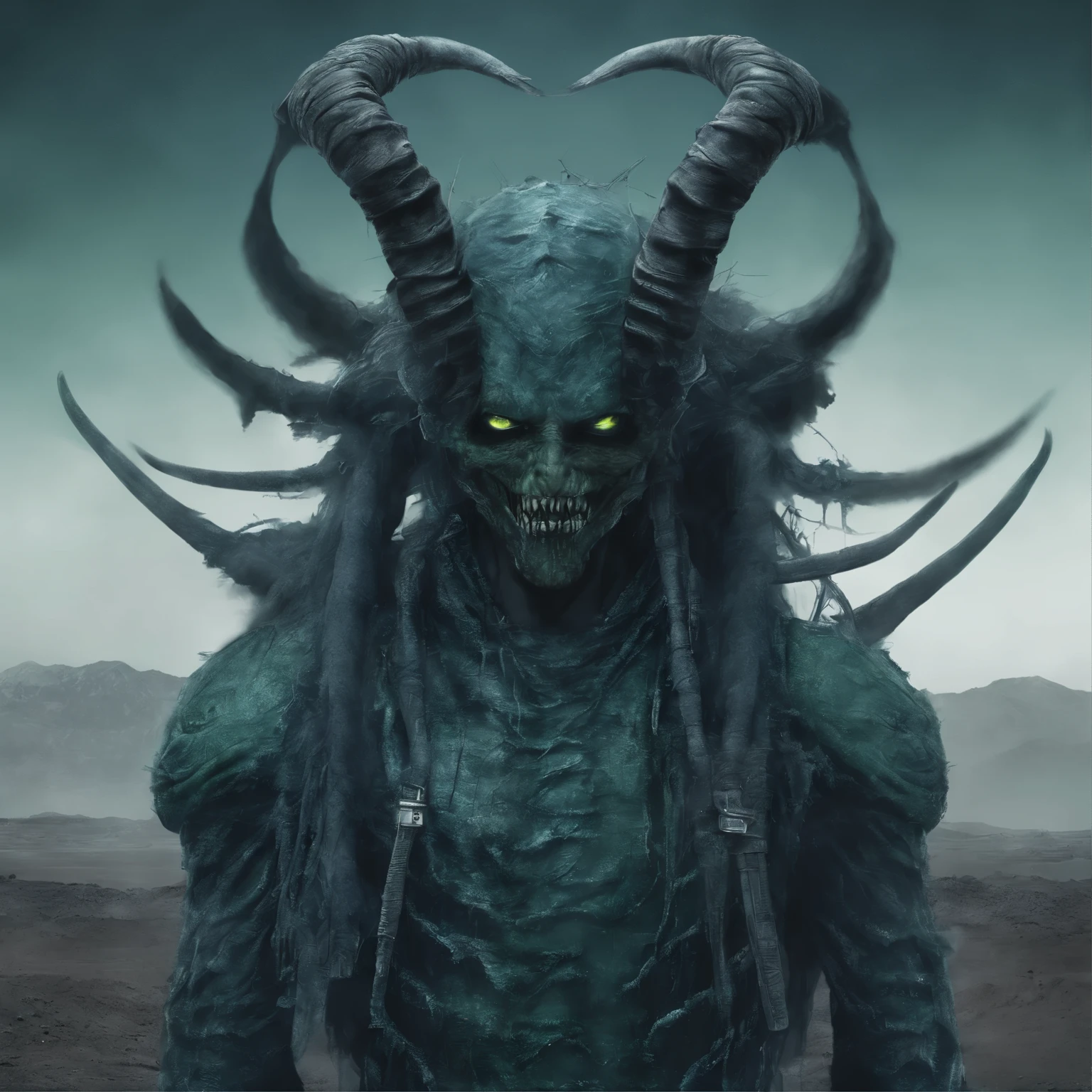 nijilorahorn a pertty nijiboy with crystal - clear horns, wearing blue - green skiwear, twintails, big beautiful ODD eyes, big warm grin, On the streets of a cyberlunk desert city