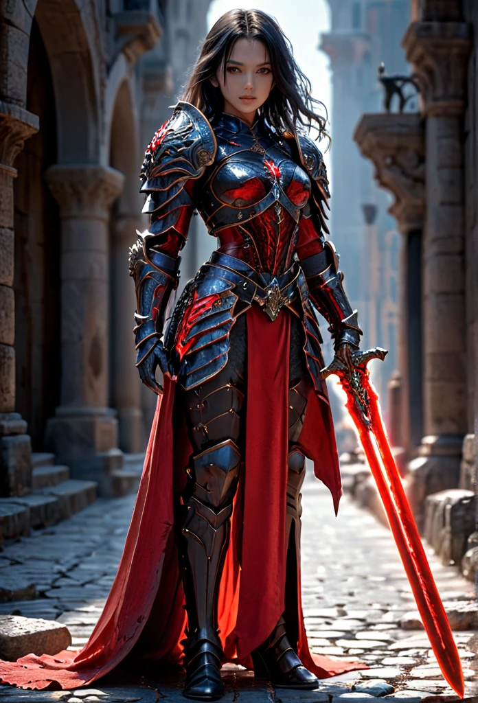 amazing quality, masterpiece, best quality, hyper detailed, ultra detailed, UHD, perfect anatomy, perfect body,perfect eyes,perfect face,
model, stylish pose, wearing fantastic armor, red full body armor, holding glowing great sword, runway, stone road, soft shades, black hair, hand up, beautiful girl
HKStyle,
extremely detailed,