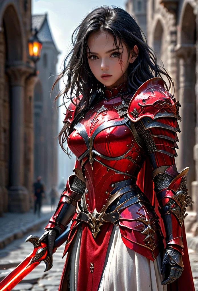 amazing quality, masterpiece, best quality, hyper detailed, ultra detailed, UHD, perfect anatomy, perfect body,perfect eyes,perfect face,
model, stylish pose, wearing fantastic armor, red full body armor, holding glowing great sword, runway, stone road, soft shades, black hair, hand up, beautiful girl
HKStyle,
extremely detailed,