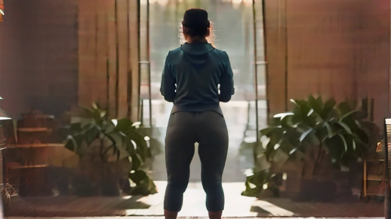 brunette ssbbw wearing leggings and a hoodie with glasses and a baseball cap stuck in the washing machine, view from behind