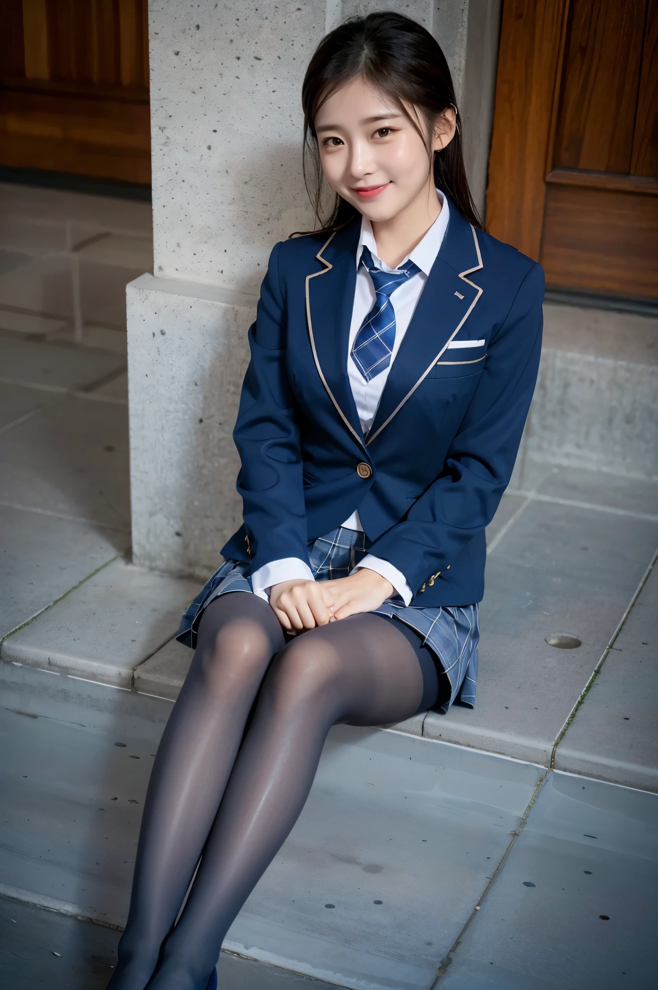 Pure Japanese school girl, natural body, beautiful legs, classic uniforms, high heels, (pantyhose), panty, lift up skirt, sitting, dazzling summer sunlight, sweet temptation,