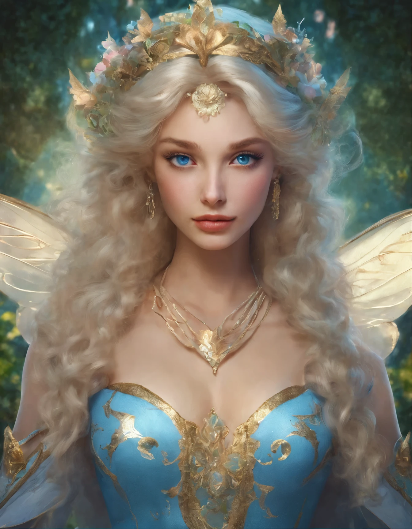 masuter piece, Best Quality, super photo realistic:1.3, Intricate details, Gorgeous blonde fairy woman, (Mint Eyes), Celestine Lucullus, Perfect Anatomy, Perfect face:1.1), ((large full breasts)),(Beautiful udder), White One Piece Uniform, Sharp Focus, ((Solo:1.4), (Full body shot), Looking at Viewer, Ultra-high definition, (1girl in:1.4), Highly detailed 8K photos, sleeoing, Very perfect pixel, Detailed background, art by wlop and ross tran, Blue Lake, by lake, Seductive,venusbody