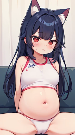 Cat ear、work、Looks very painful、Small face、adult、Very embarrassed look、((Big Breasts))、Very impatient、Trembling、Sweating、Are pregnant、disease、abdomen、abdomen、Wearing gym clothes、Show only your belly、Last month of pregnancy、１One navel、Sitting on the sofa、((((((とてもとても大きなabdomen)))))))、限界を突破した大きさのabdomen、Very fat
