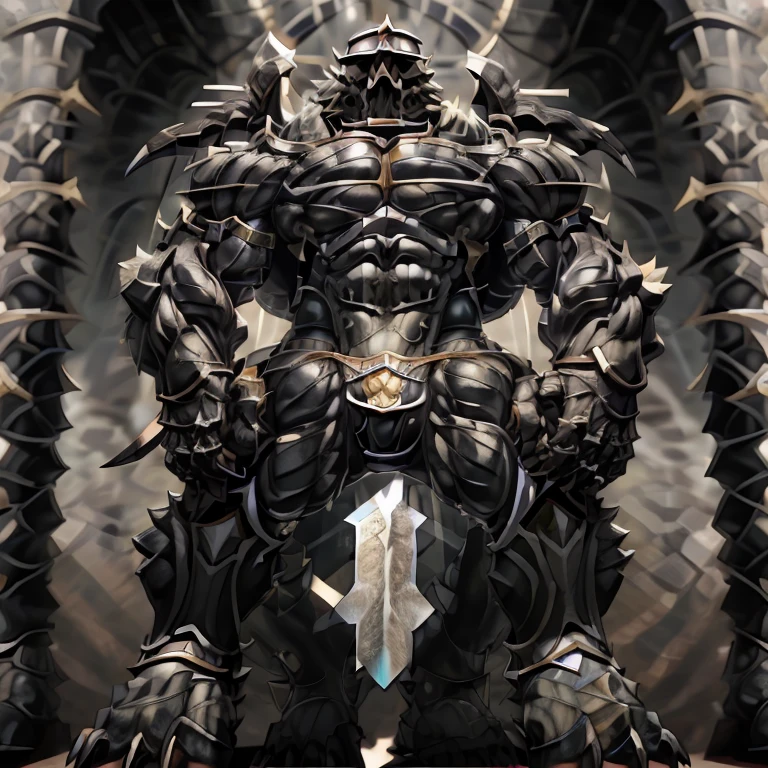 8K, Masterpiece, highres, black visor, Detailed head, Detailed Body, full body, BLACK color, Detailed abs, wearing crNanosuit, big muscle (pecs, triceps, traps) unusually developed muscular body, body full of huge muscles. showing off muscles, pectorales enormes. Exaggeratedly huge muscles. Gigachad Muscular, gigantic muscles, The claws are sharp, Sharp teeth, have big wings. whole body shines like metal. nj5furry, the bodybuilding competition, huge muscular bodybuilder, wearing a tiny thong (metallic color: jet black thong)  looking at the audience, five fingers, tall body,sitting on the throne, FULL BODY, giant, huge body, long legs, gigantic,