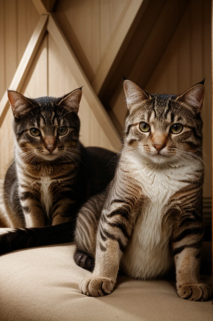 A huge cat with kittens growling and looking angry at humans for their Pepsi-Cola's cans that they considers their property and they won't share with anyone.