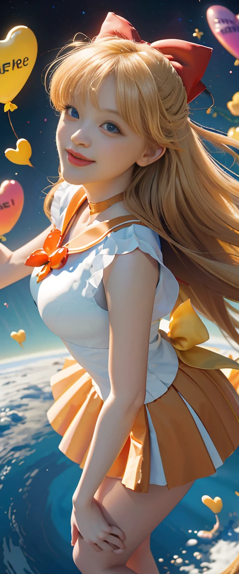 (masterpiece, best quality;1.3), very detailed CG, very detailed, 1 girl, alone, laugh, looking at viewer, stylish angle, blonde long hair,blue eyes,
sv1, Sailor Sensi Uniform, Orange skirt, elbow bag, tiara, Orange Sailor Color, red bow, Orange Choker, white gloves, bijouterie, from above,
I have a lot of heart, face focus,venus,hurricane,abstract background, 마음의 hurricane, heart beam, Heart Bubble, heart balloon, heart star, heart flower, heart light, world of mind, Heart Background, galaxy background, Heart Weapons, heart aura,