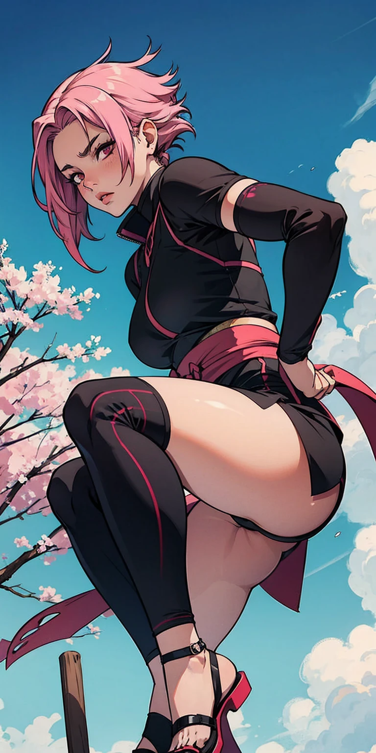 Sakura Haruno, ninja Kunoichi, female 1sologirl, pink short hair