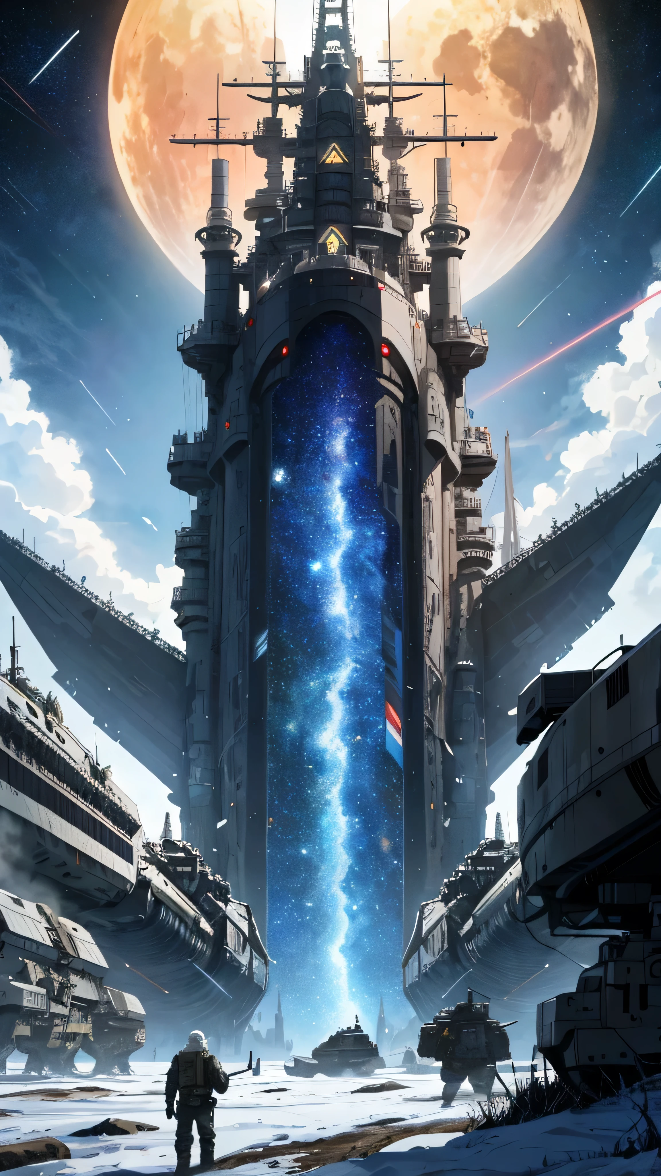 This magnificent and highly detailed masterpiece features the colossal battleship upon which Field Marshal Reinhard Lohengramm executes strategic operations in the Legend of the Galactic Heroes series, set against the backdrop of an epic intergalactic battle. A dynamic and oblique perspective showcases a huge ship, adorned with intricate architectural details, standing out in the foreground. Star explosions and distant planets add to the grandeur of the space battlefield. The iconic silver-haired Lohengramm is depicted in pure white, diligently studying battle plans, with determination etched on his face.