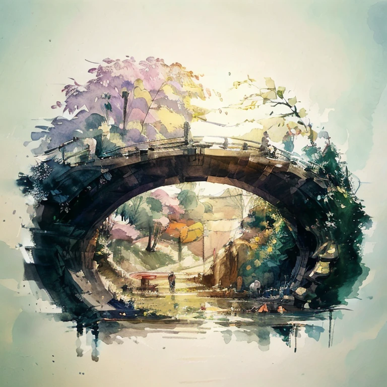 people stand on a bridge over the river, Beautiful illustration artwork, beautiful art UHD 4K, decorations, beautiful digital images, Japanese art style, anime beautiful world scene, Ross Tran. scenic background, The art of scenery in detail, Highly detailed 4k digital art, Chinese watercolor style, Beautiful illustration, beautiful detailed illustration, beautiful digital painting