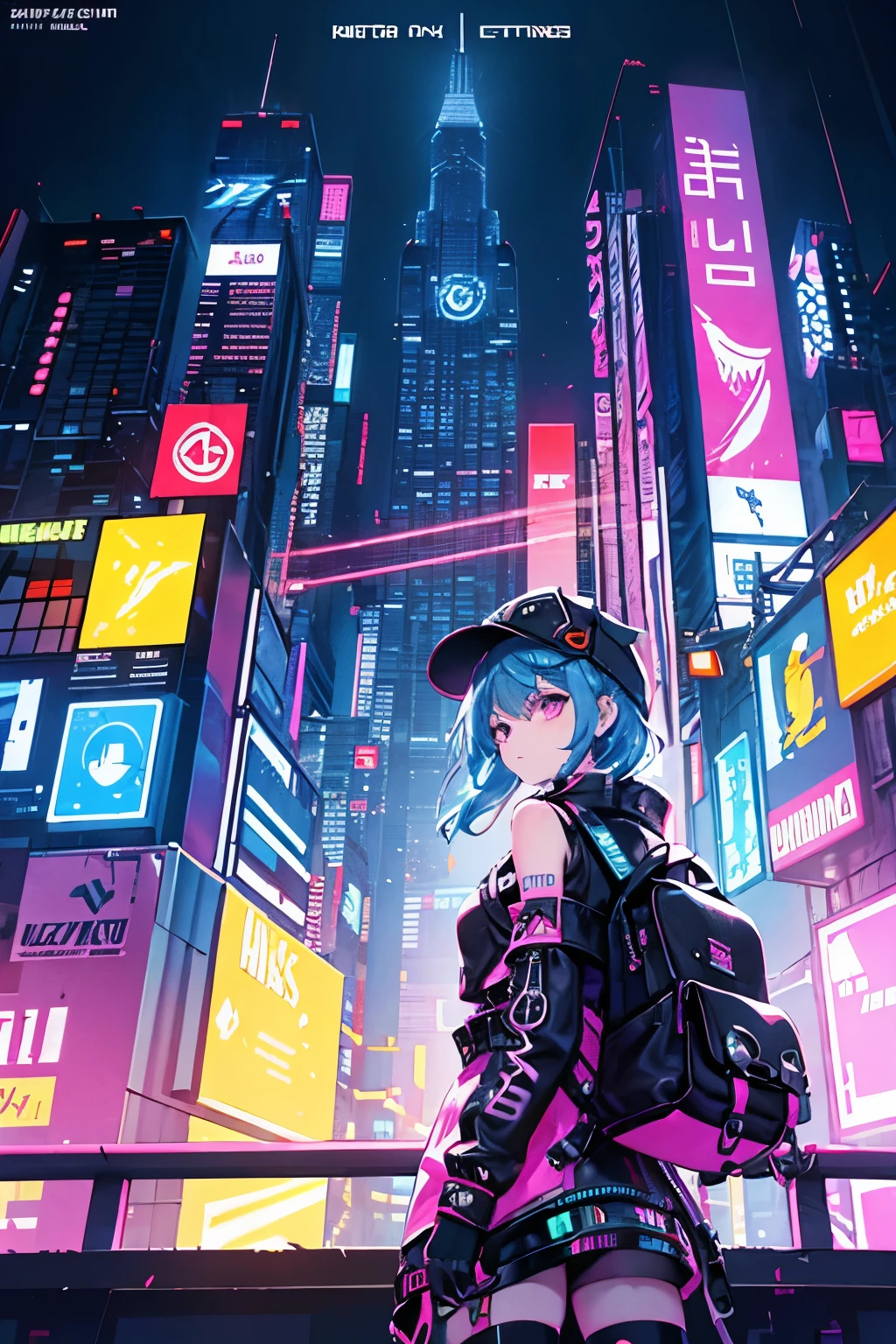 In the pixelated world of nostalgic illustration, the game continues unfolds on the screen. A CryptoPunk character, adorned with digital pixels in a vibrant palette, stands front and center, eyes focused intently on the viewer. With a confident, determined expression, the character wears a stylish cyberpunk hat, and shoulders a backpack filled with mysterious elements. The background is a digital cityscape, full of neon lights, towering buildings, and dynamic, moving elements, embodying a sense of continuous adventure and excitement. Text elements in catchy fonts add to the overall atmosphere, with bold headlines and statements that capture the attention of the viewer, reinforcing the
