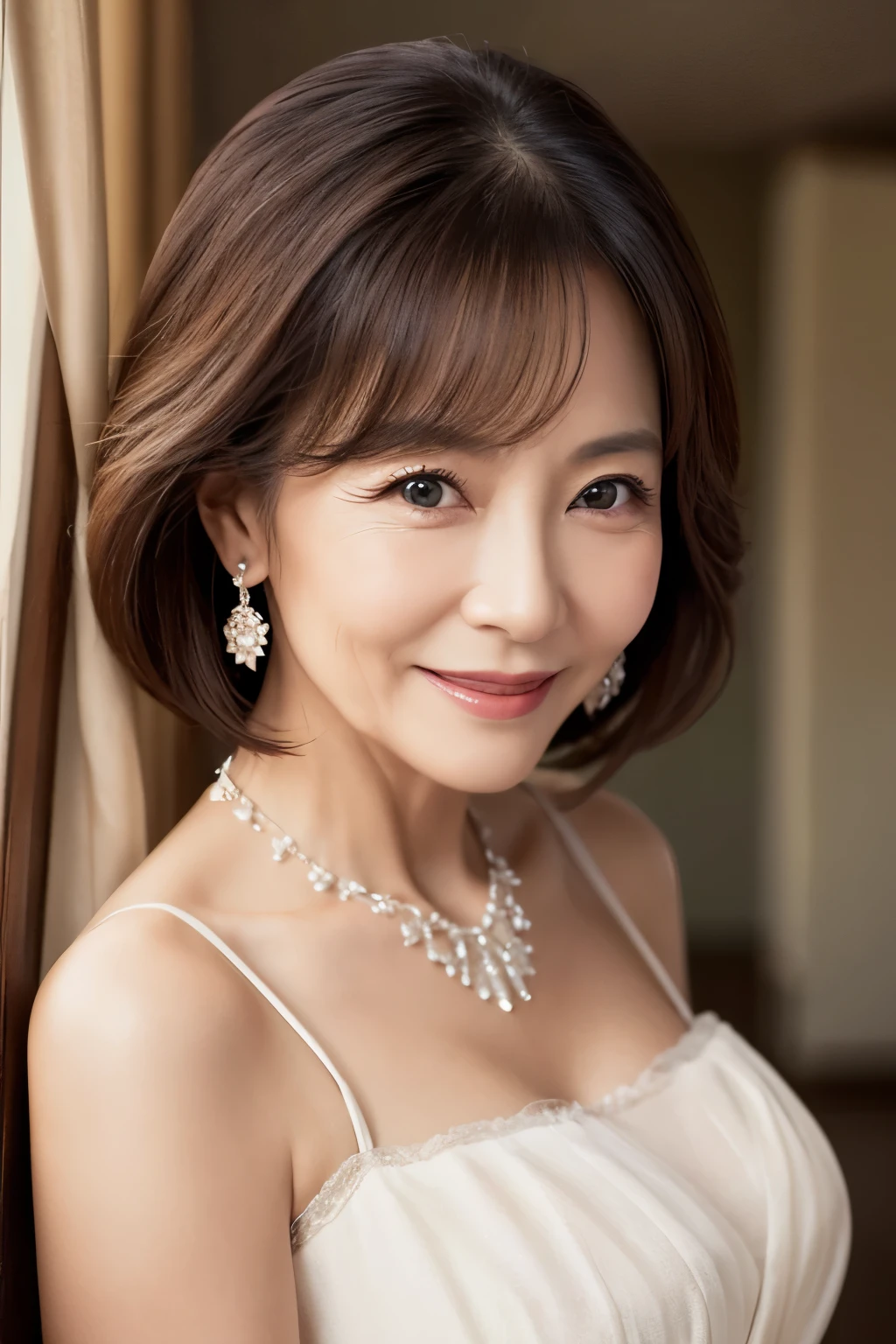 60 years old、smile、Lady、Elegant、Elegance、Shining eyes、stare、