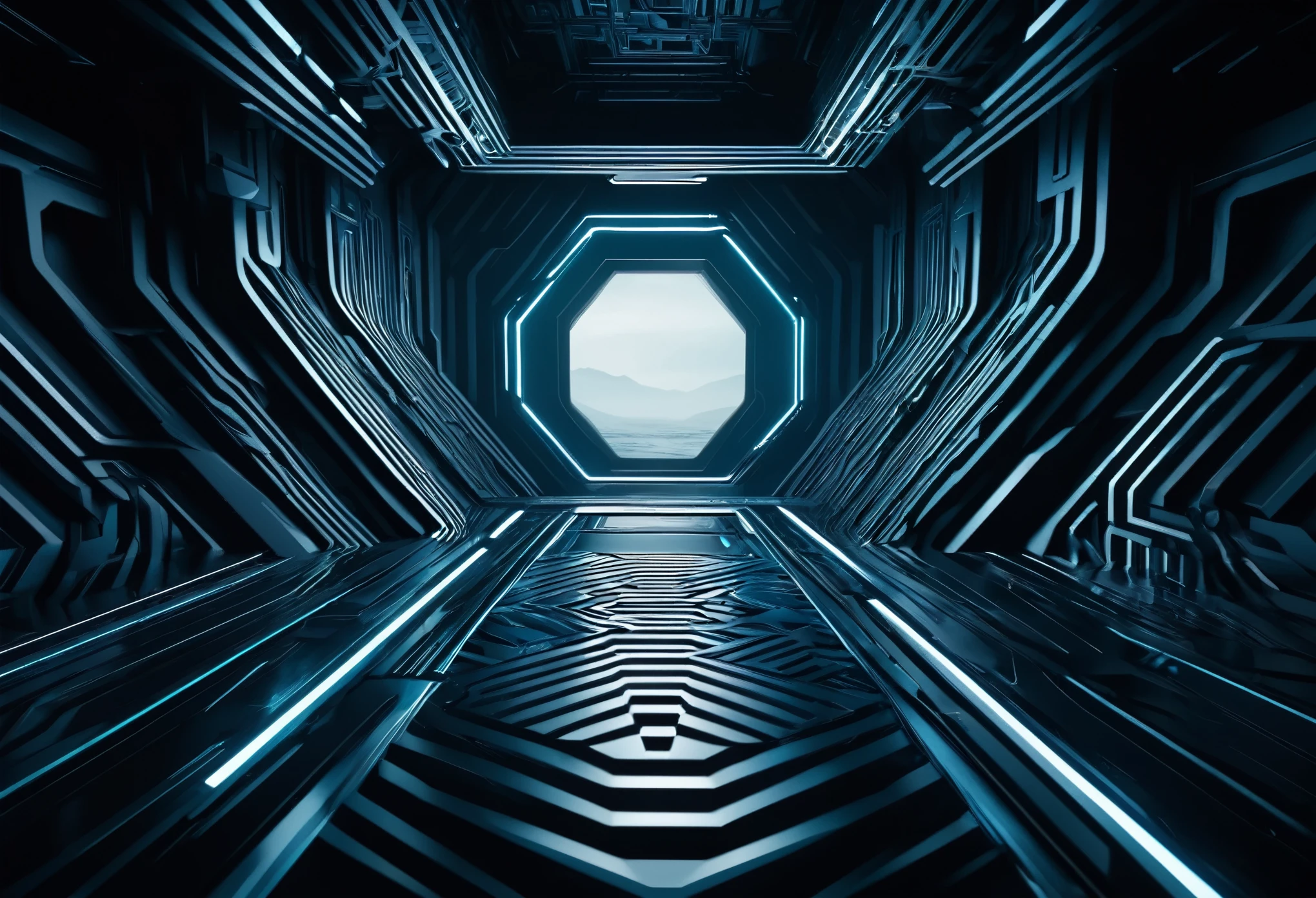 3d abstract background, abstract futuristic landscape, advanced 3d render, cinematic lighting, dark mood, dramatic lighting, epic sci-fi scene, floating geometry, intricate shapes, intricate structures, intricate design, moody lighting, organic shapes, photorealistic, precise details, ray-traced, seamless, sleek design, stunning visuals, surreal environment, symmetrical patterns, technologically advanced, ultra-detailed, volumetric lighting, winding pathways