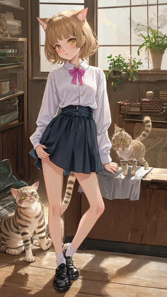Kitten tabby tilts head