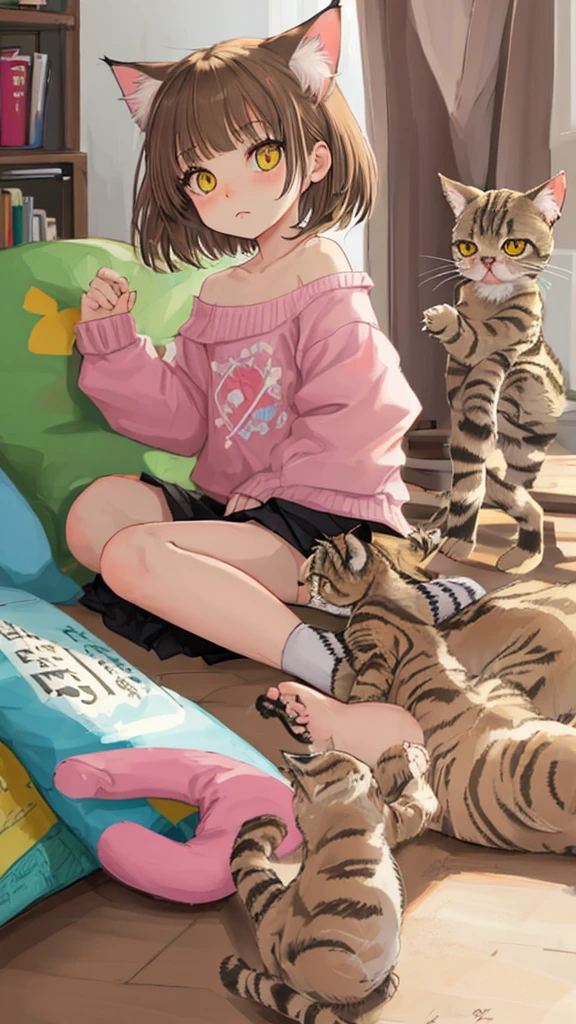 Kitten tabby tilts head