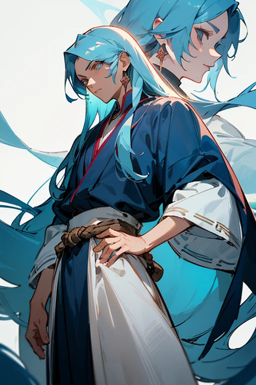 oriental man, A man wearing a light blue long robe,Close-up of a man wearing long light blue hair that falls below his waist., beautiful character drawings, Epic exquisite character art, cool character art,