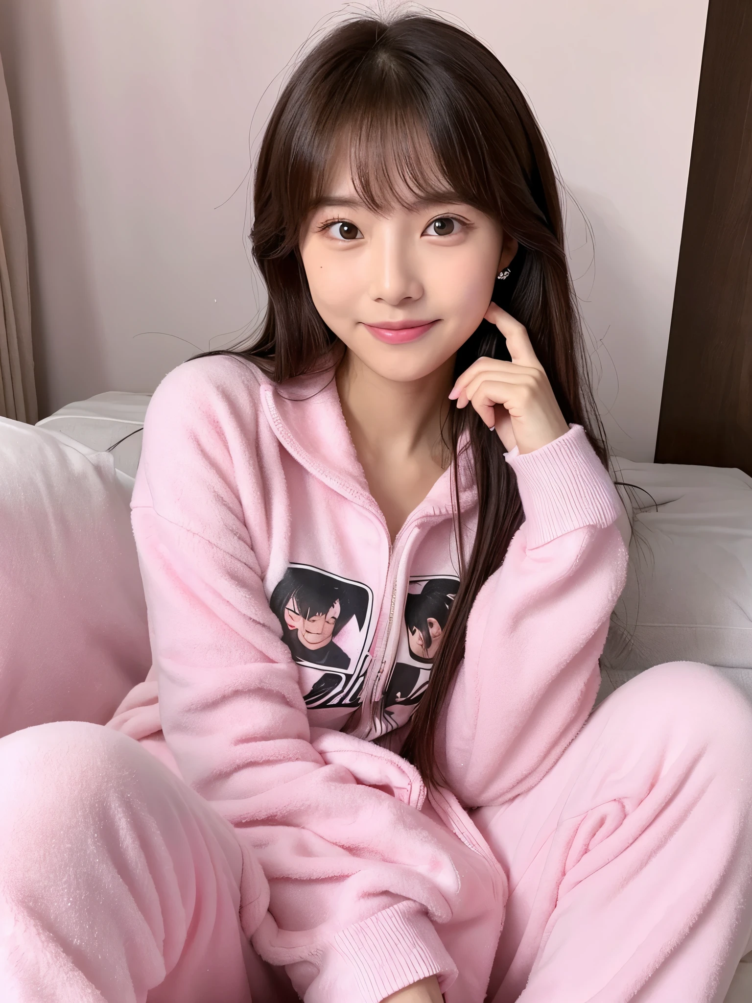 A cute face like an idol　Pink pajamas　It&#39;s hot so I&#39;m half out of my pajamas.　高熱を出してSleeping in bed　High fever and sweat on chest　High fever and sweat on face　Cleavage　Medium bust　In a dark room　Natural light　Sleeping in bed　Whole body　Full body portrait　RAW Photos　live-action　Genuine　Real Stick　High resolution　RAW Photos
