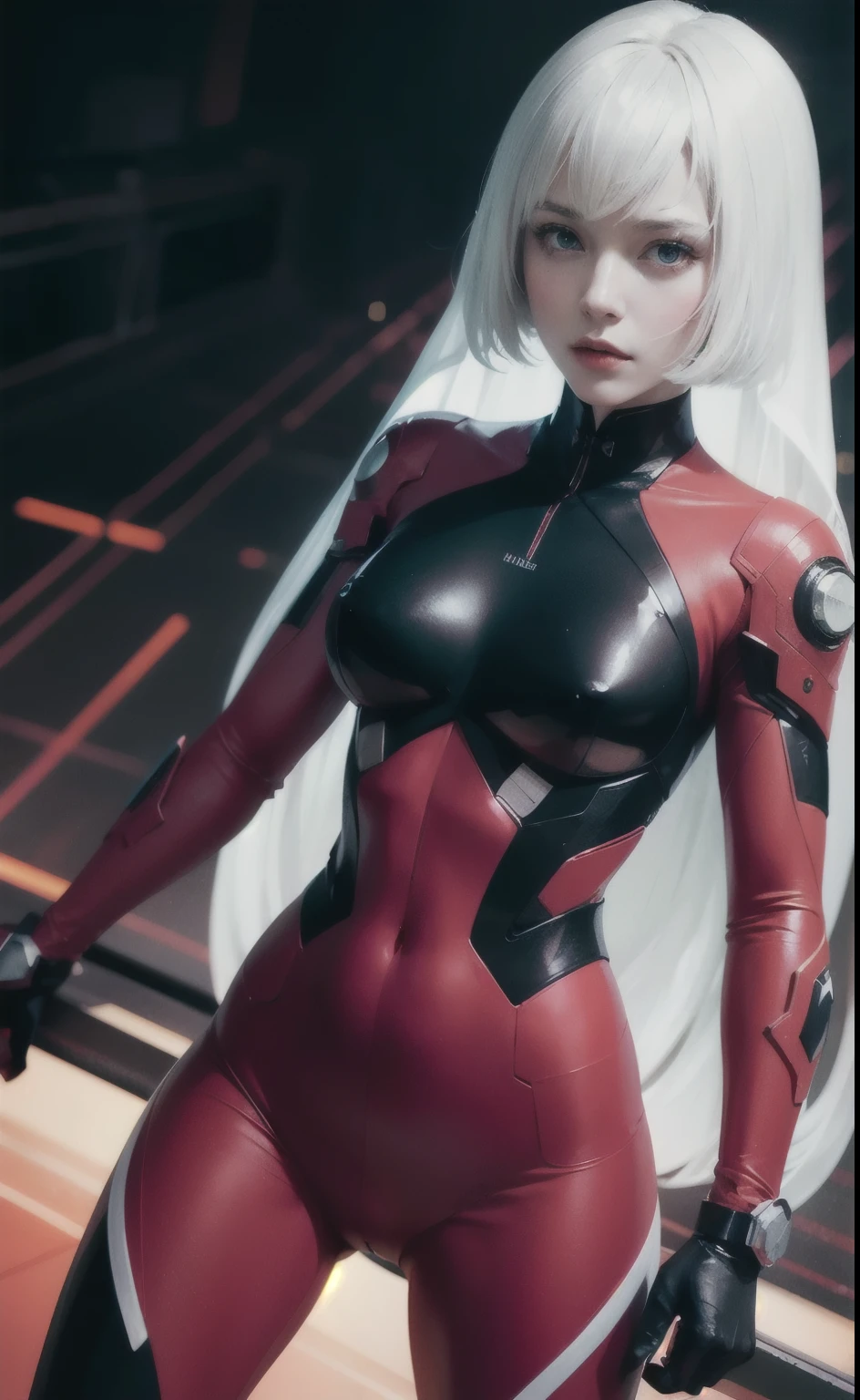 Flashy background, female soldier's battle mode, red suit, bright forced light foreground, Ghost in the Shell drawing team's work, multifaceted coloring, one woman, bright red gaze from infinite eyes, dynamic movement , combat uniforms imitating complex gimmicks, battlefields, abstract paintings, installations,