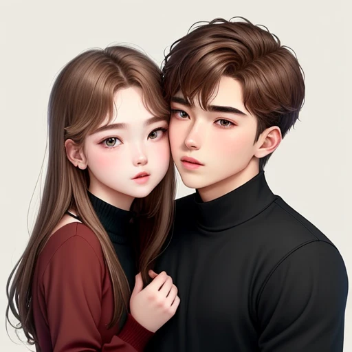 boy-girl-boy, aggressive kissing kiss, staring intently to eyes. No one look at front. Hand on the face. 
20-year-old boy, 18-year-old girl and 20-year-old boy .  Detailed face, Detailed eyes, double eyelid, cute, sunny, warm vibes, Handsome-cool-warm-boy with brown hair, cute-beautiful-girl with brown hair and blushing face, handsome-bad-cool-boy with brown hair. Intimate vibes. Cool tone. 