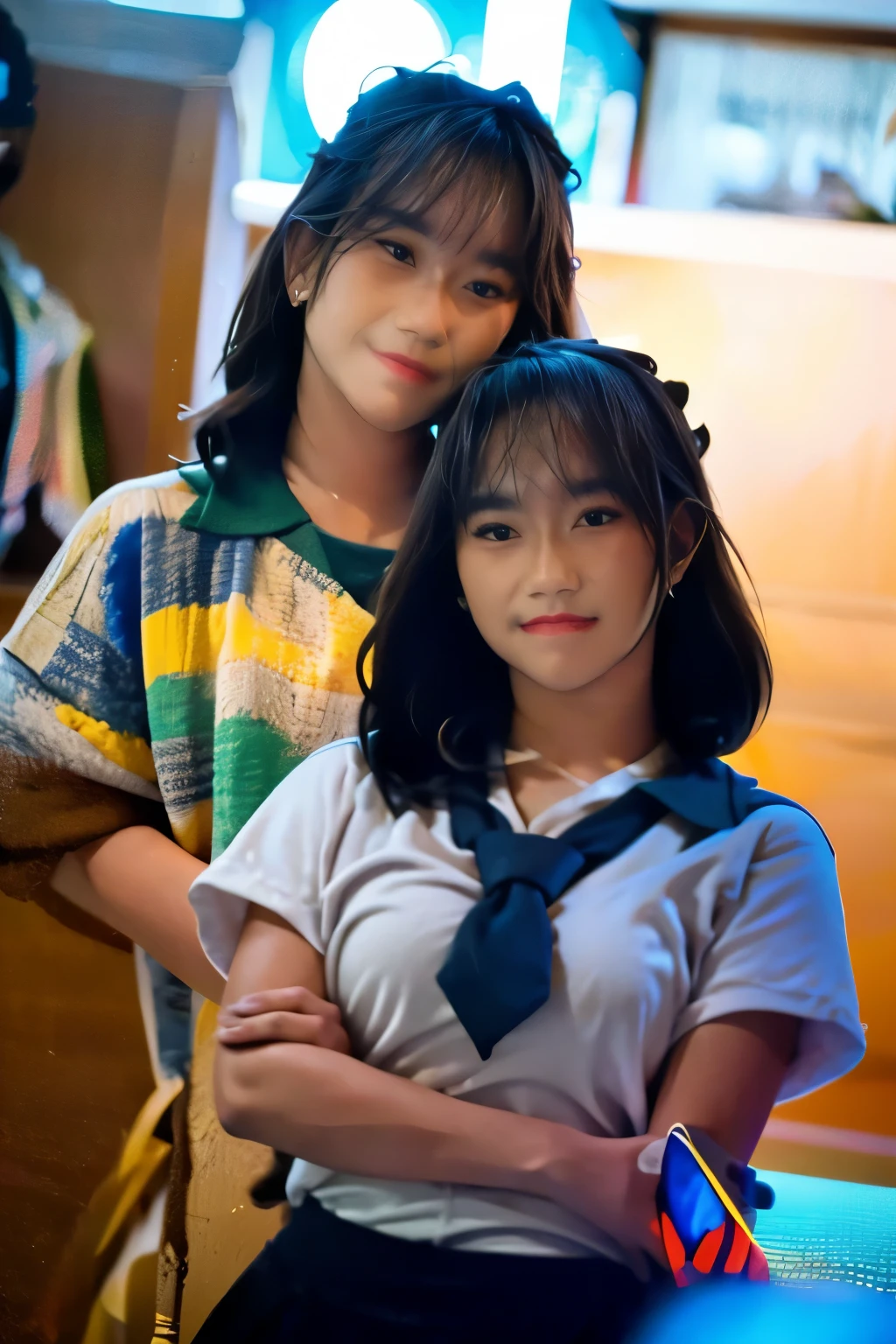 muste piece、High resolution、convenience store of the future、Convenience store clerk、26 year old female、１girl clerk、looking at the camera、smile、Finished as pictured、The cashier is also beautiful、Her skin is white and beautiful、long and beautiful hair、inner color、hair should be tied back、Clerk's uniform、