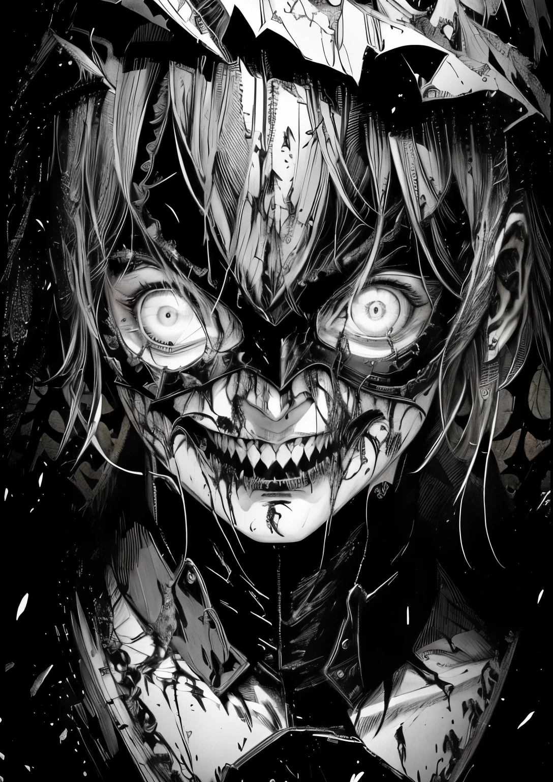 batman the dark knight of gotham by alex - k, horror manga, junji ito 4 k, 4 k manga wallpaper, horror!! highly detailed, tsutomu nihei art, tokyo ghoul, black and white manga style, intricate ornate anime cgi style, hyper detailed manga drawing, art style of junji ito, junji ito artwork, chainsaw man manga. Bloody