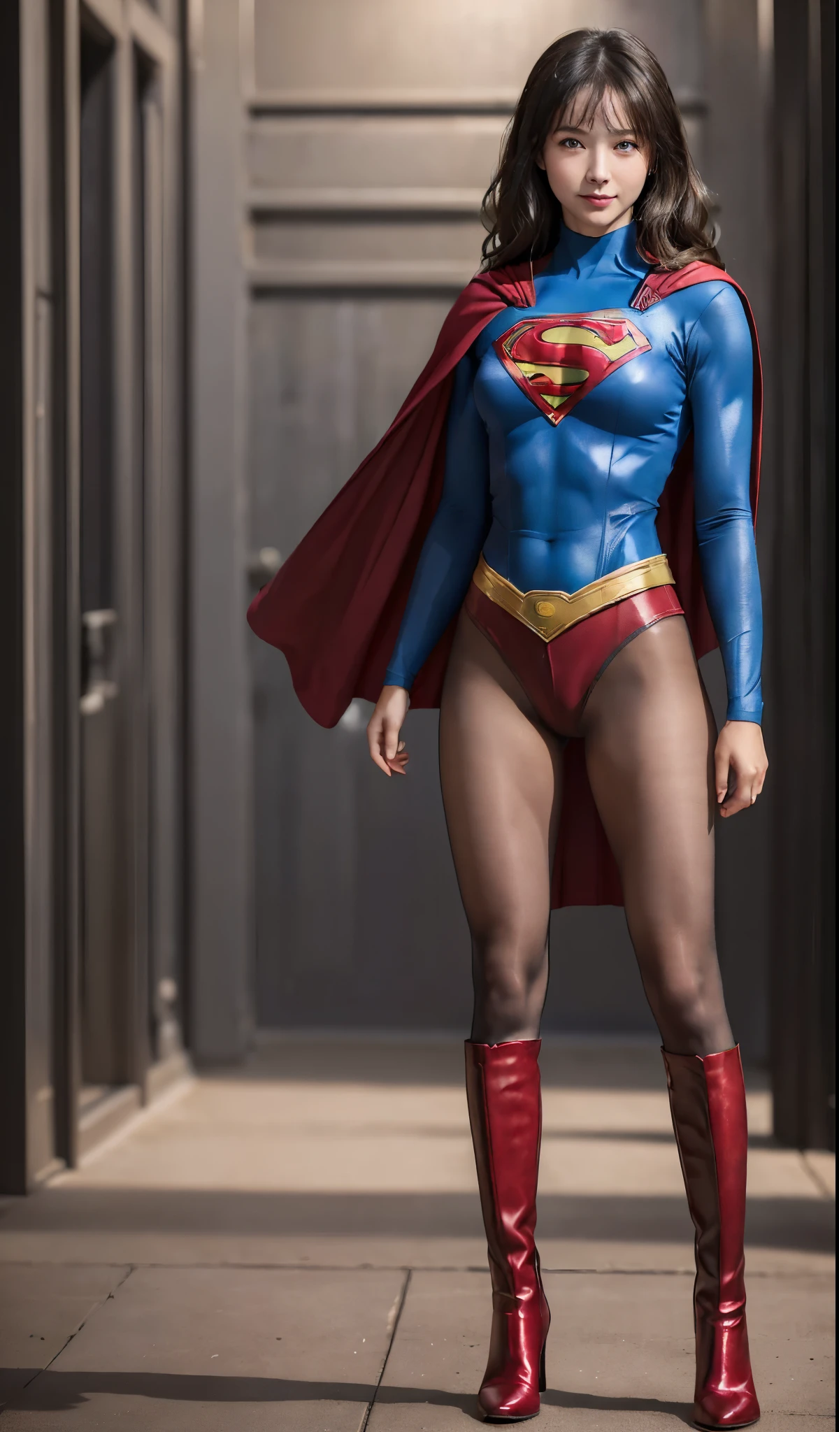 No background、(((Beautiful legs in black tights.)))、(((Legally express the beauty of your smile)))、((((Make the most of your original images)))、(((体にぴったりフィットするSupergirl Costume)))、(((Supergirl Costume)))、(((Beautiful hairstyle)))、(((She is winking cutely.)))、(((Please wear black tights....、Wear red boots)))、((Best image quality、8k))、((highest quality、8k、masterpiece:1.3))、(((Preserve background )))、Sharp focus:1.2、Beautiful woman with perfect figure:1.4、Slim Abs:1.2、Wet body:1.5、Highly detailed face and skin texture、8k