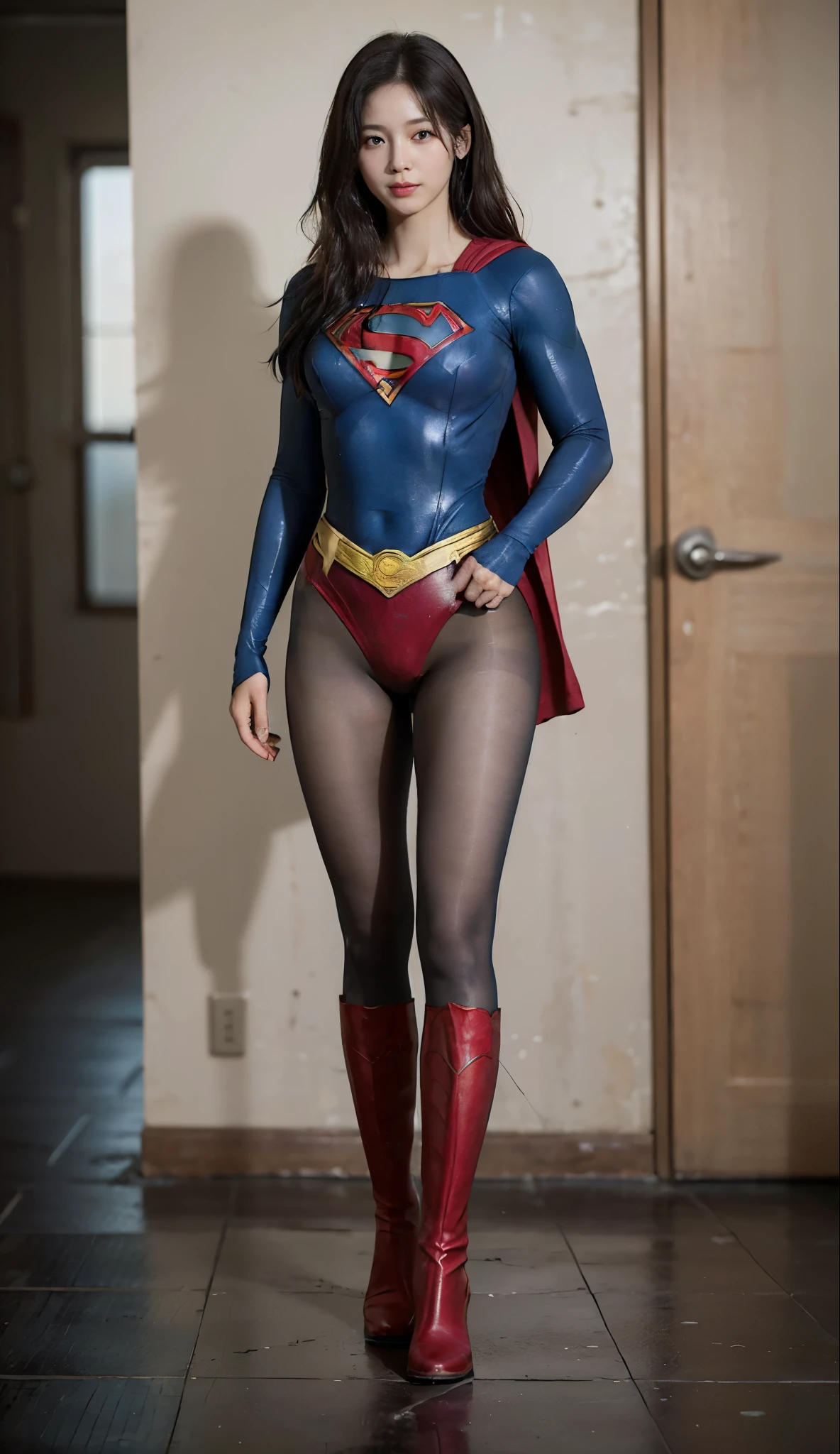 No background、(((Beautiful legs in black tights.)))、(((Legally express the beauty of your smile)))、((((Make the most of your original images)))、(((Body-hugging Supergirl costume)))、(((Supergirl Costume)))、(((short and beautiful hair)))、(((suffering)))、(((Please wear black tights....、Wear red boots)))、((Best image quality、8k))、((highest quality、8k、masterpiece:1.3))、(((Preserve background )))、Sharp focus:1.2、Beautiful woman with perfect figure:1.4、Slim Abs:1.2、Wet body:1.5、Highly detailed face and skin texture、8k