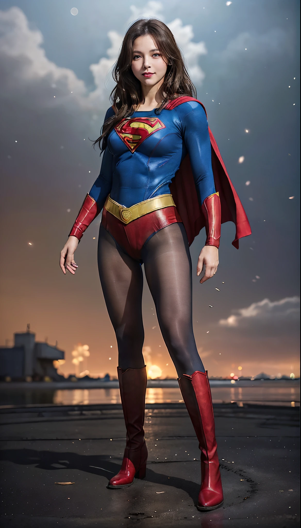 No background、(((Beautiful legs in black tights.)))、(((Legally express the beauty of your smile)))、((((Make the most of your original images)))、(((体にぴったりフィットするSupergirl Costume)))、(((Supergirl Costume)))、(((Beautiful hairstyle)))、(((She is winking cutely.)))、(((Please wear black tights....、Wear red boots)))、((Best image quality、8k))、((highest quality、8k、masterpiece:1.3))、(((Preserve background )))、Sharp focus:1.2、Beautiful woman with perfect figure:1.4、Slim Abs:1.2、Wet body:1.5、Highly detailed face and skin texture、8k